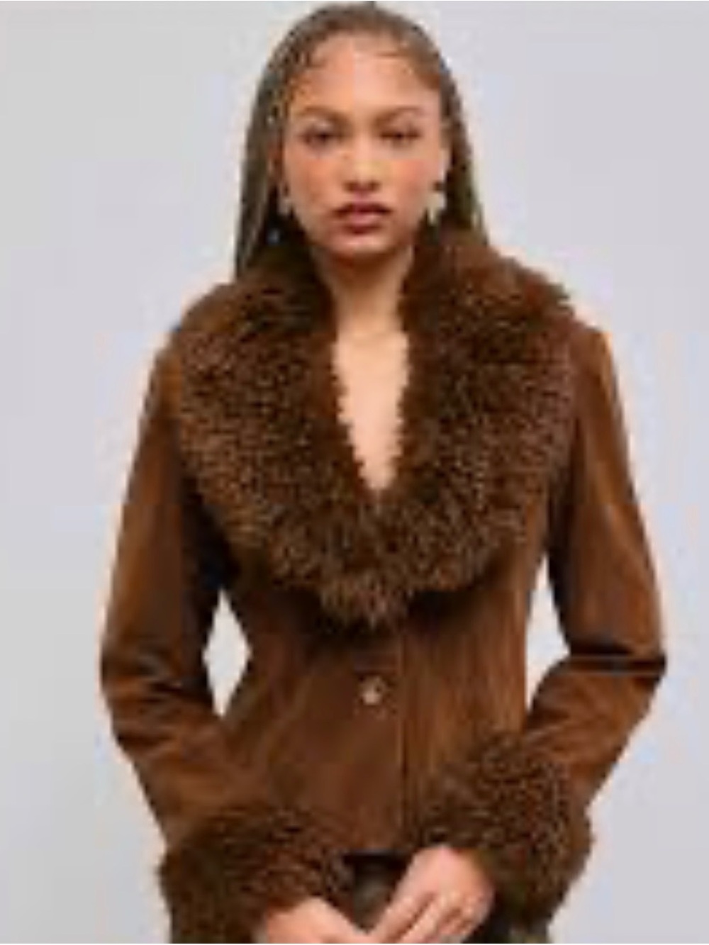 CIDER Brown Faux Suede Penny Lane Jacket - Size Large (EUC, Detachable Fur)